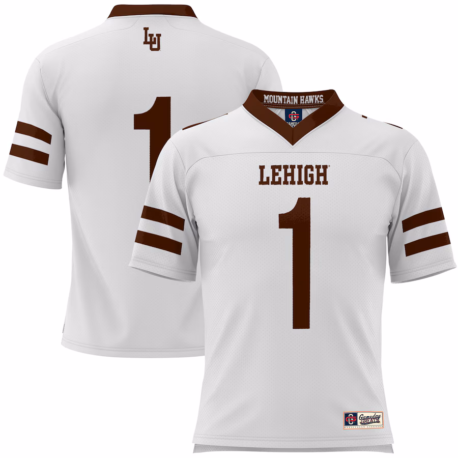 Men's GameDay Greats #1 White Lehigh Mountain Hawks Football Jersey - SUjersey01