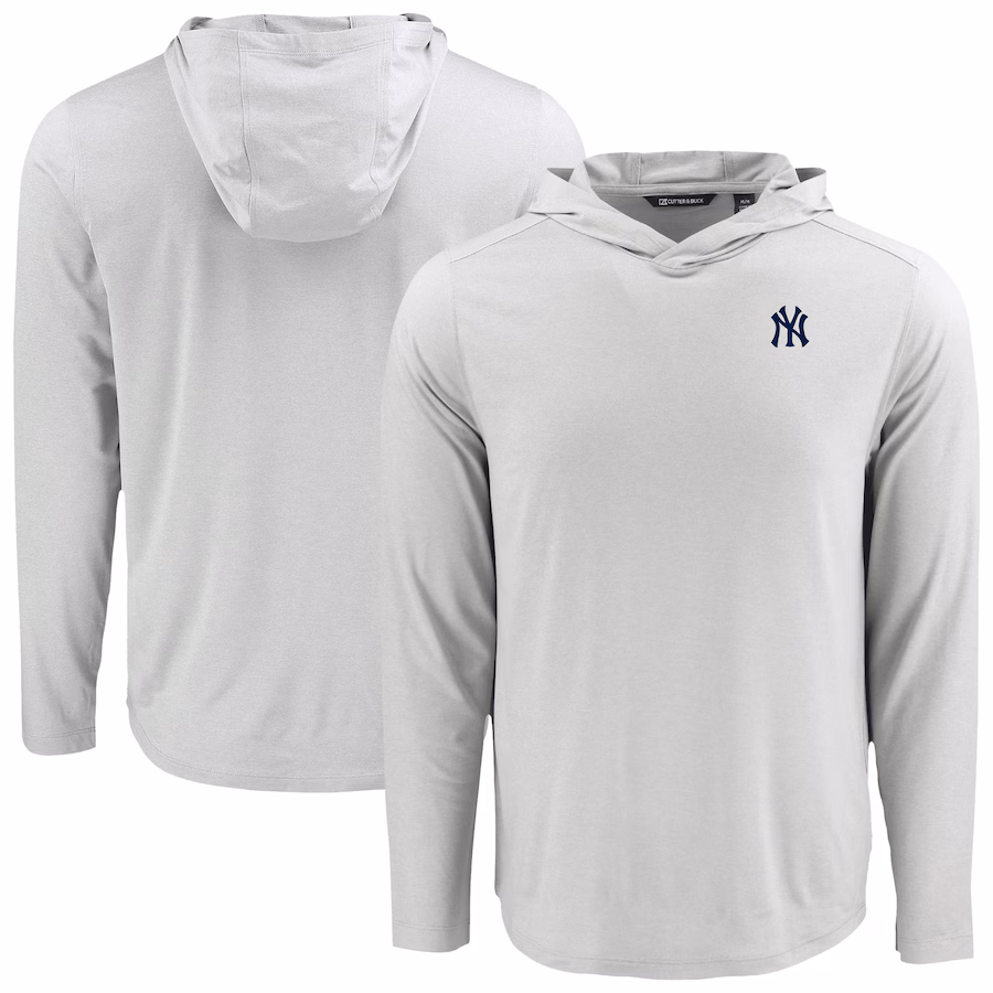 Men's New York Yankees Cutter & Buck Gray Coastline Epic Comfort Recycled Eco Hoodie Long Sleeve T-Shirt - SUjersey01