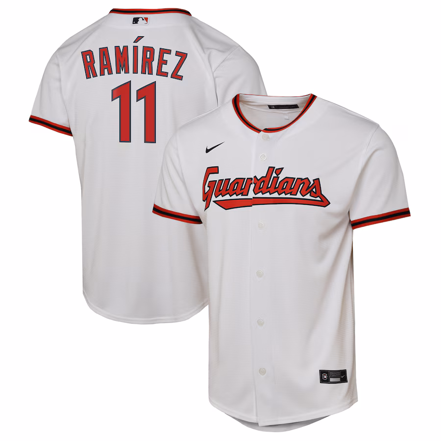 Youth Cleveland Guardians Jose Ramirez Nike White Home Replica Player Jersey - SUjersey01