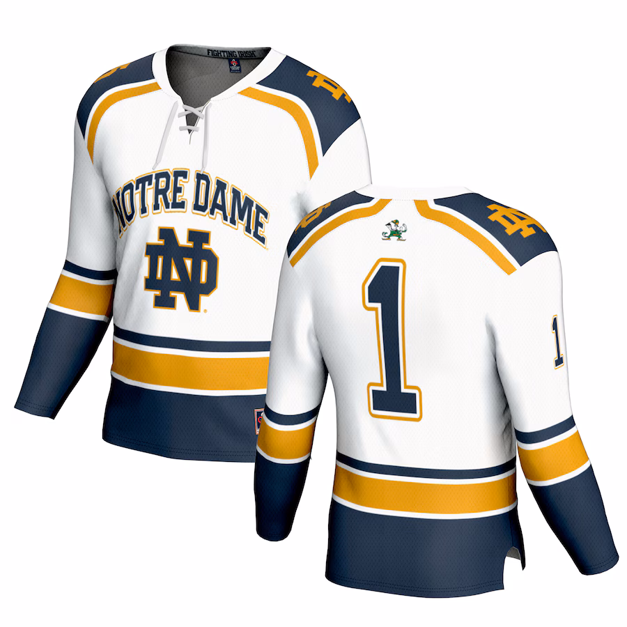 Youth GameDay Greats #1 White Notre Dame Fighting Irish Lightweight Collegiate Hockey Fashion Jersey - SUjersey01