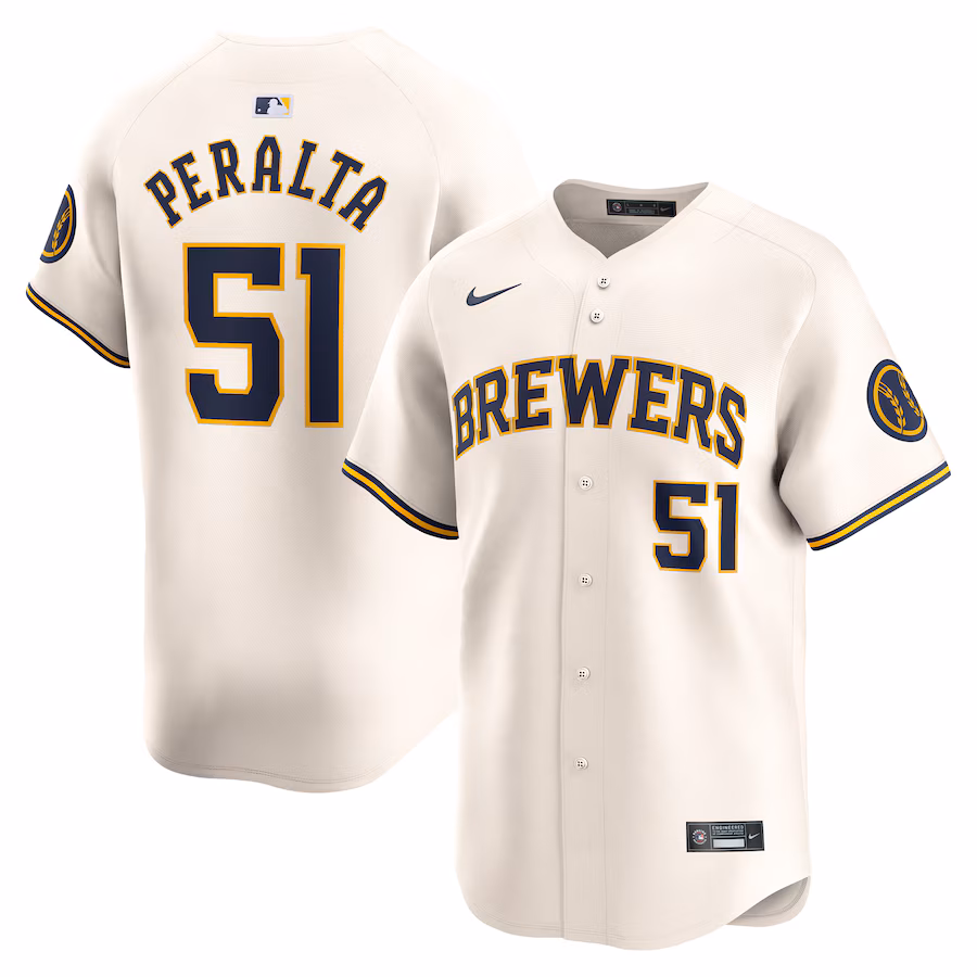 Men's Milwaukee Brewers Freddy Peralta Nike Cream Home Limited Player Jersey - SUjersey01
