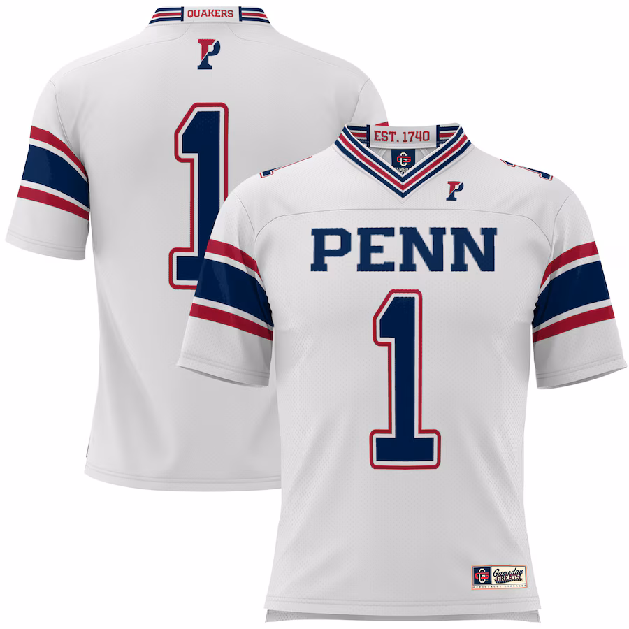 Youth GameDay Greats #1 White Pennsylvania Quakers Football Jersey - SUjersey01