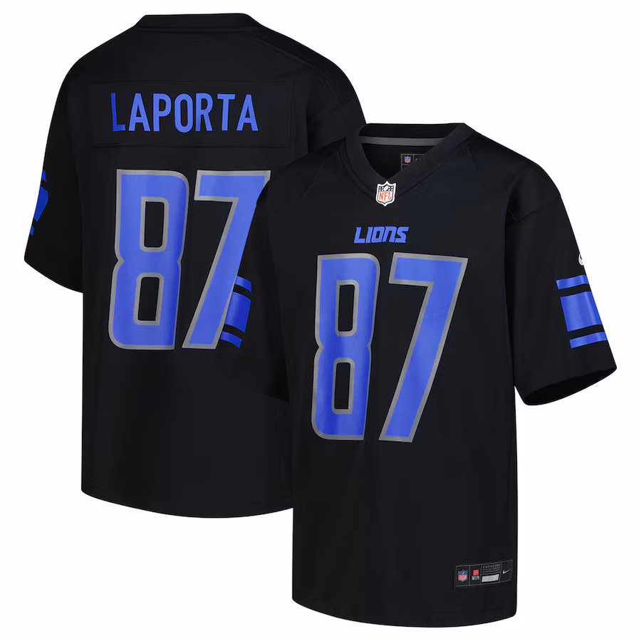 Youth Detroit Lions Sam LaPorta Nike Black Game Jersey - SUjersey01