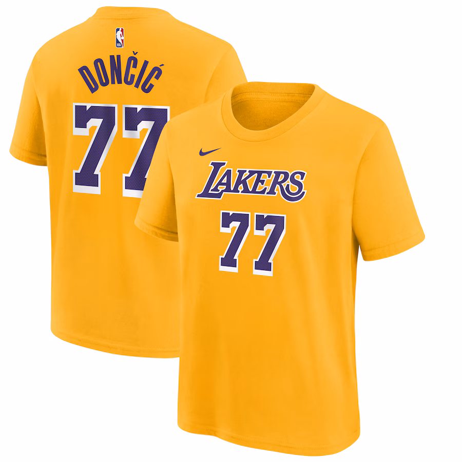 Youth Los Angeles Lakers Luka Dončić Nike Gold Player Name & Number T-Shirt - SUjersey01
