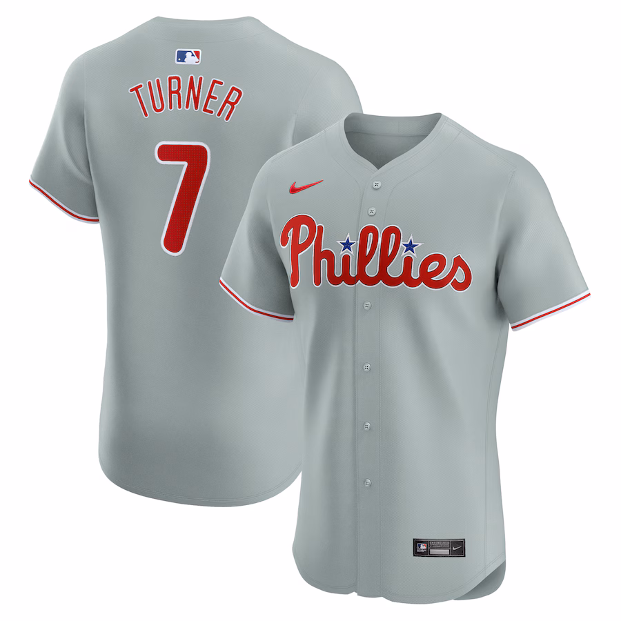 Men's Philadelphia Phillies Trea Turner Nike Gray Road Elite Player Jersey - SUjersey01