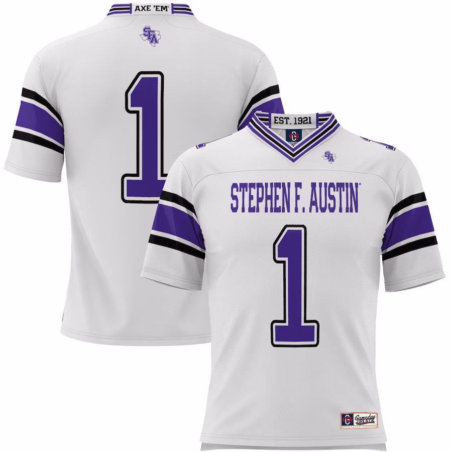 #1 Stephen F Austin Lumberjacks GameDay Greats Youth Endzone Football Jersey - White - SUjersey01