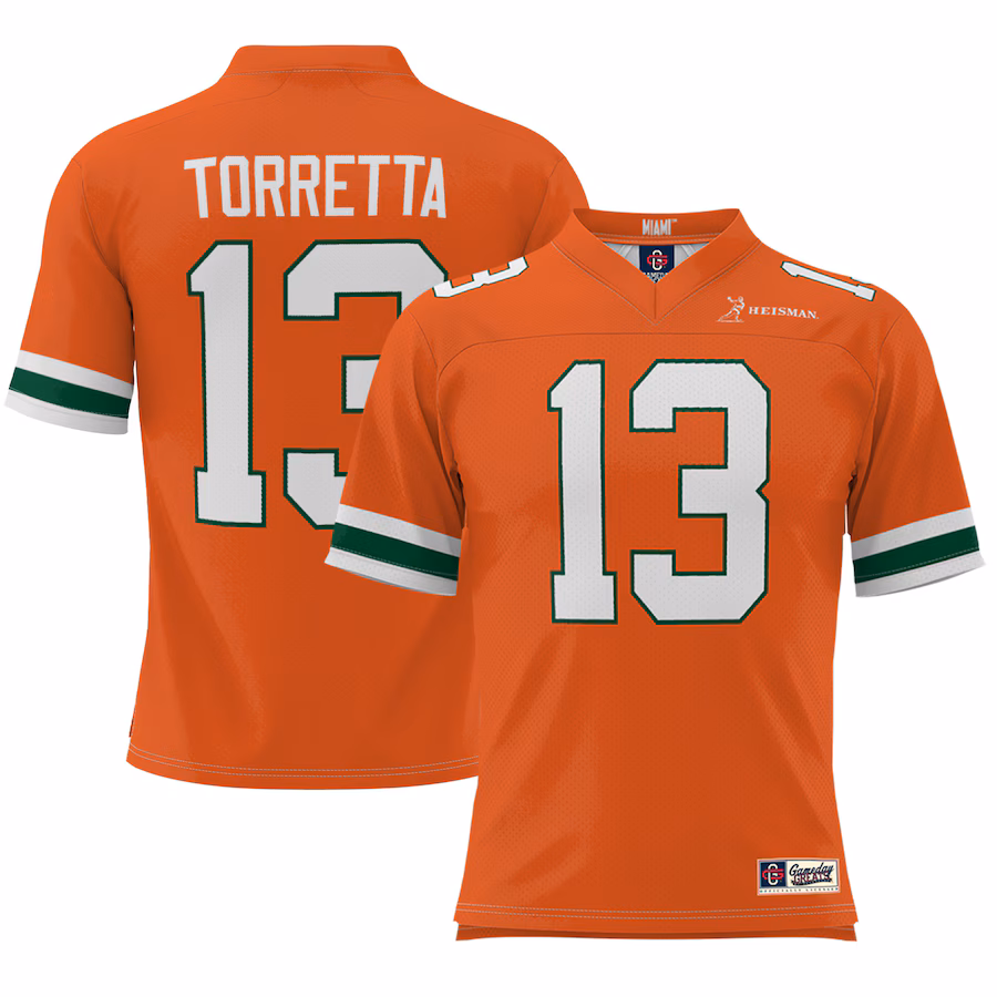 Gino Torretta Miami Hurricanes Heisman Football Jersey - Orange - SUjersey01