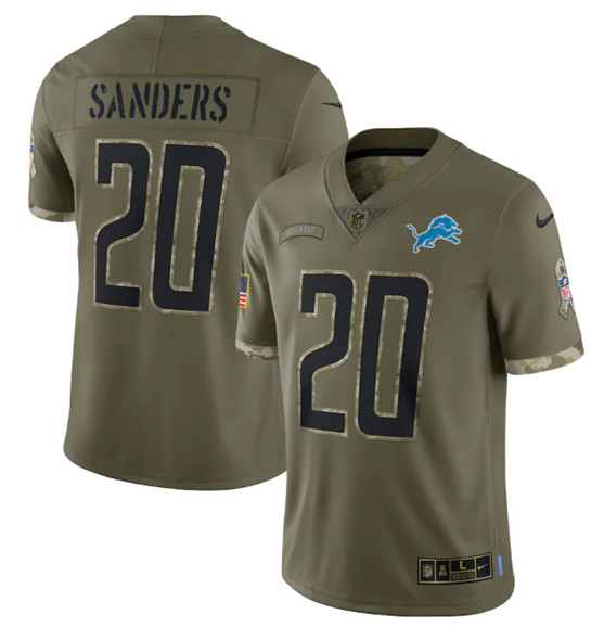 Men's Detroit Lions #20 Barry Sanders 2022 Olive Salute To Service Limited Stitched Jersey - SUjersey01