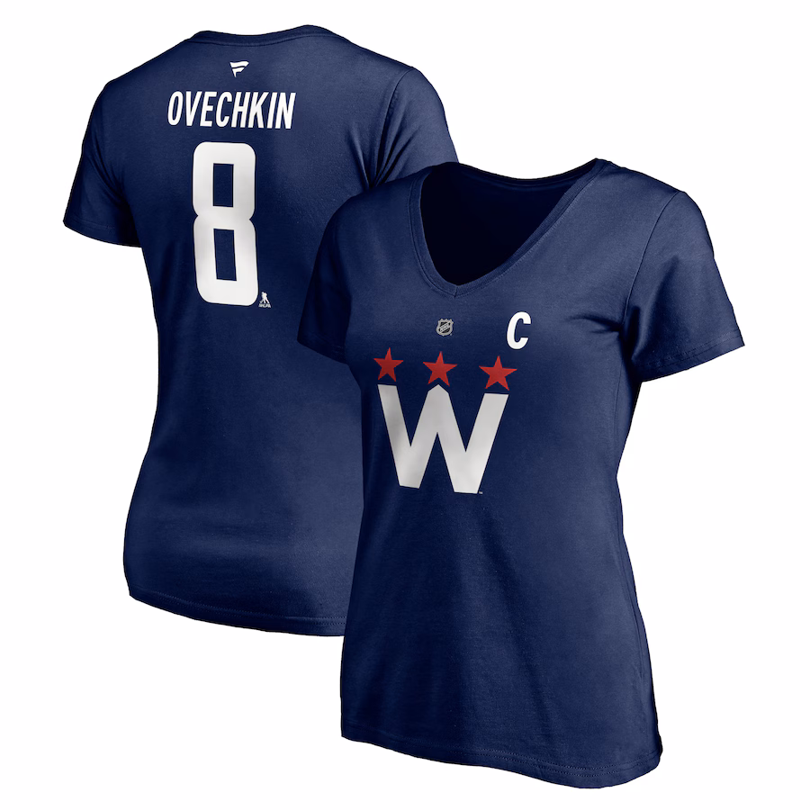 Women's Washington Capitals Alexander Ovechkin Fanatics Navy 2020/21 Alternate Authentic Stack Name & Number V-Neck T-Shirt - SUjersey01
