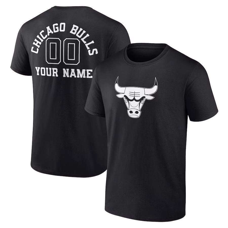 Men's Chicago Bulls Black Personalized Name & Number Monochrome T-Shirt - SUjersey01