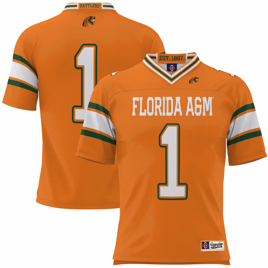 Men's GameDay Greats #1 Orange Florida A&M Rattlers Football Jersey - SUjersey01