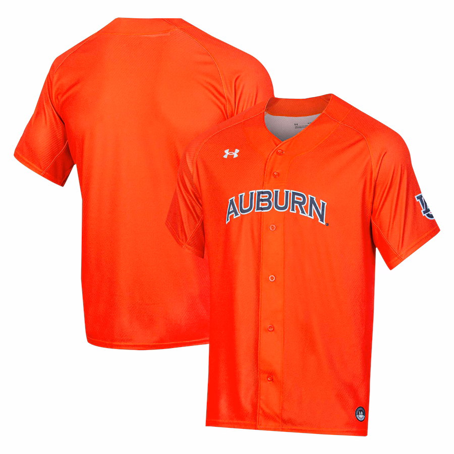 Men's Under Armour Orange Auburn Tigers Replica Full-Button Baseball Jersey - SUjersey01