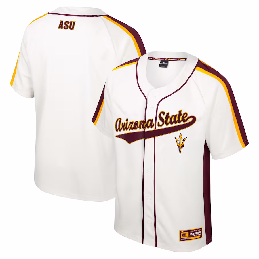 Arizona State Sun Devils Colosseum Ruth Button-Up Baseball Jersey - Cream - SUjersey01