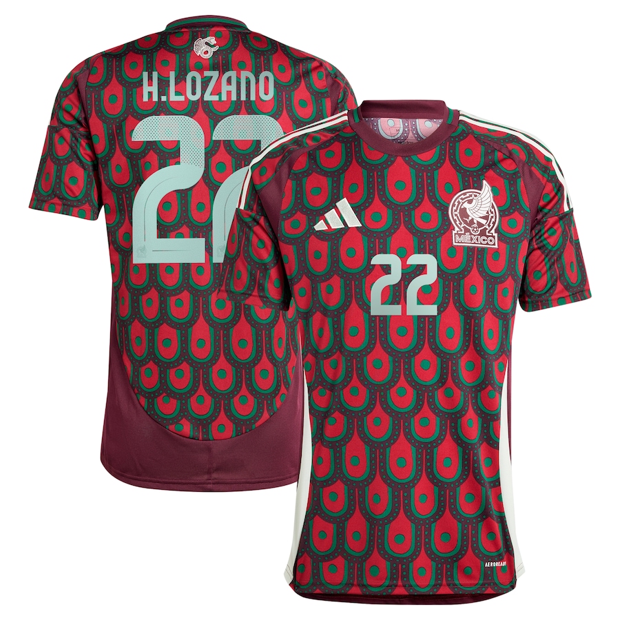 Men's Mexico National Team Hirving Lozano adidas Burgundy 2024 Home Replica Player Jersey - SUjersey01