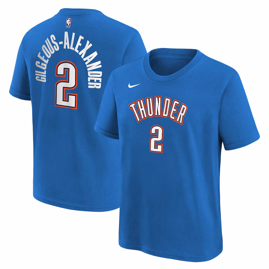 Youth Oklahoma City Thunder Shai Gilgeous-Alexander Blue Icon Name & Number T-Shirt - SUjersey01
