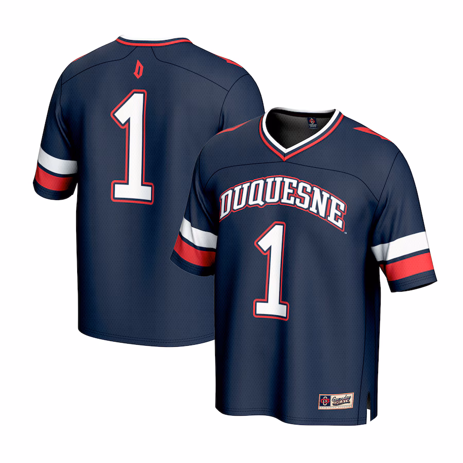 Unisex GameDay Greats #1 Navy Duquesne Dukes Lightweight Collegiate Football Fashion Jersey - SUjersey01