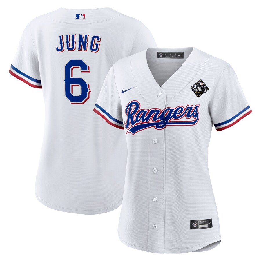 Women's Texas Rangers Josh Jung Nike White 2023 World Series Replica Player Jersey - SUjersey01