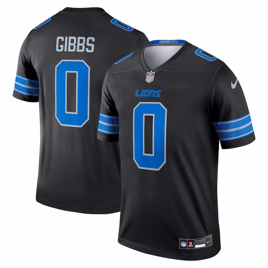 Men's Detroit Lions Jahmyr Gibbs Nike Black Legend Player Performance Top - SUjersey01