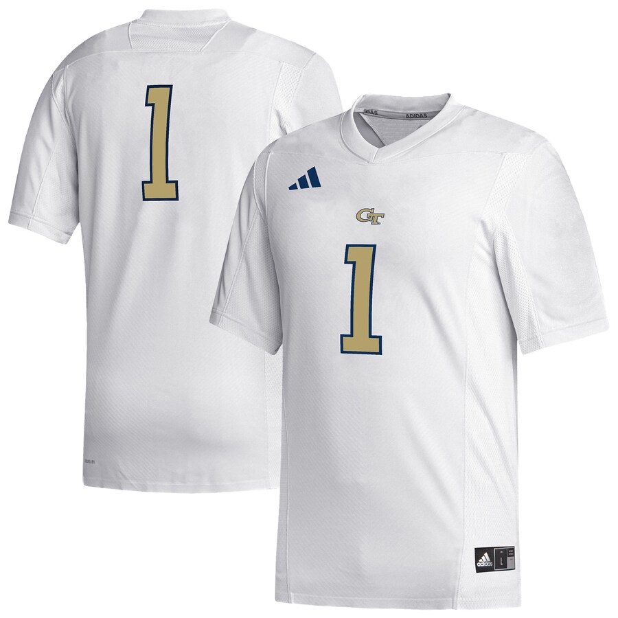 Men's adidas #1 White Georgia Tech Yellow Jackets Replica Football Jersey - SUjersey01