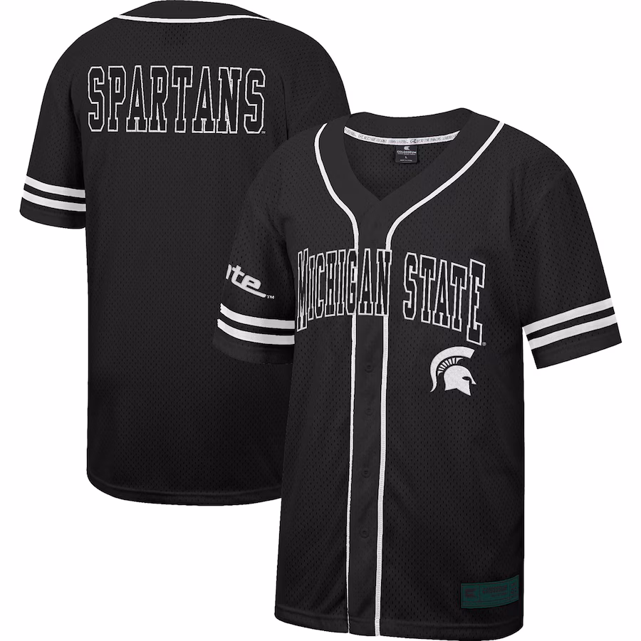 Men's Colosseum Black Michigan State Spartans Free Spirited Mesh Button-Up Baseball Jersey - SUjersey01