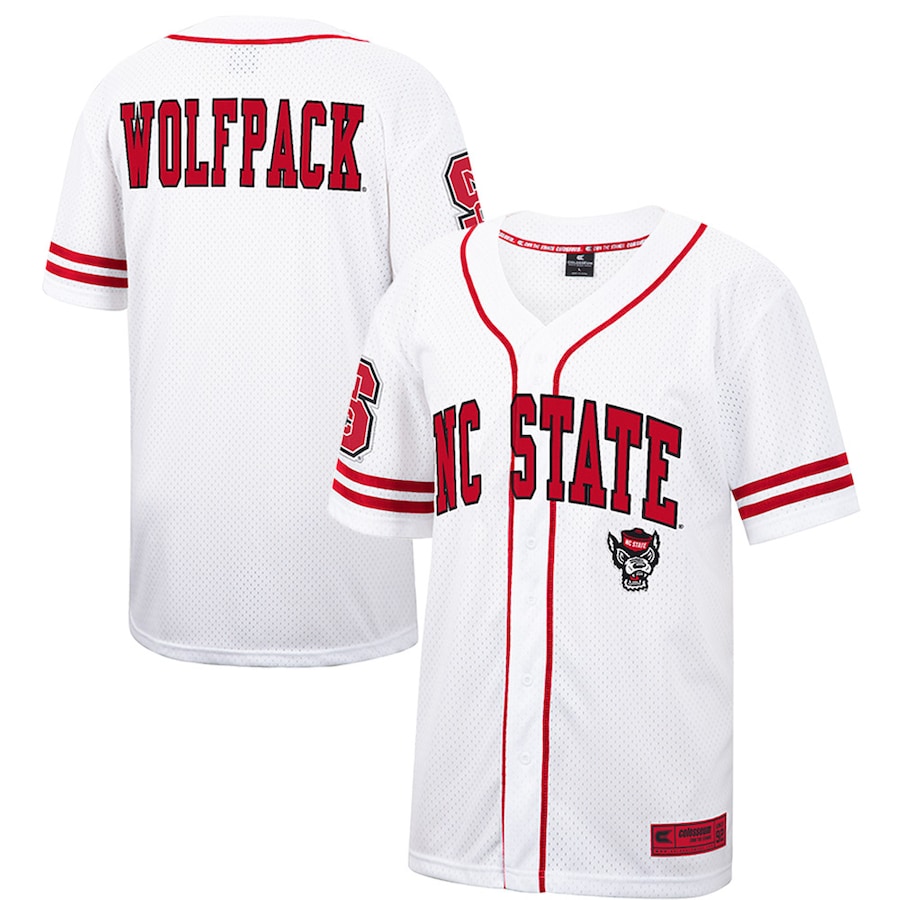 NC State Wolfpack Colosseum Free Spirited Mesh Button-Up Baseball Jersey - White - SUjersey01