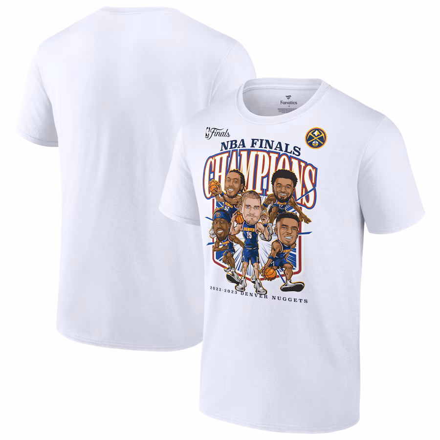 Men's Denver Nuggets  Fanatics White 2023 NBA Finals Champions Windmill Team Caricature T-Shirt - SUjersey01