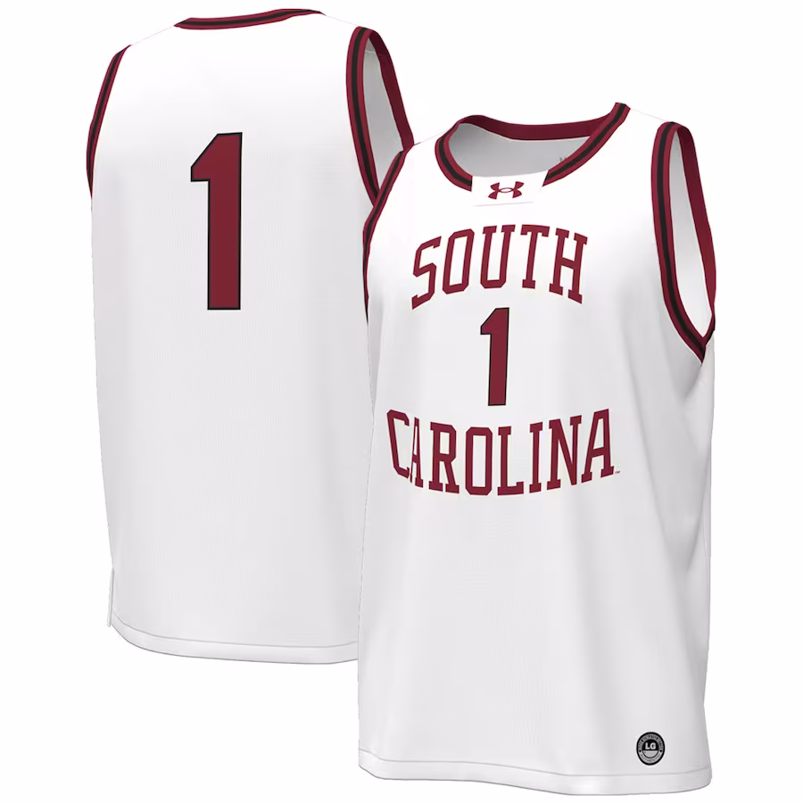 #1 South Carolina Gamecocks Under Armour Throwback Replica Basketball Jersey - White - SUjersey01