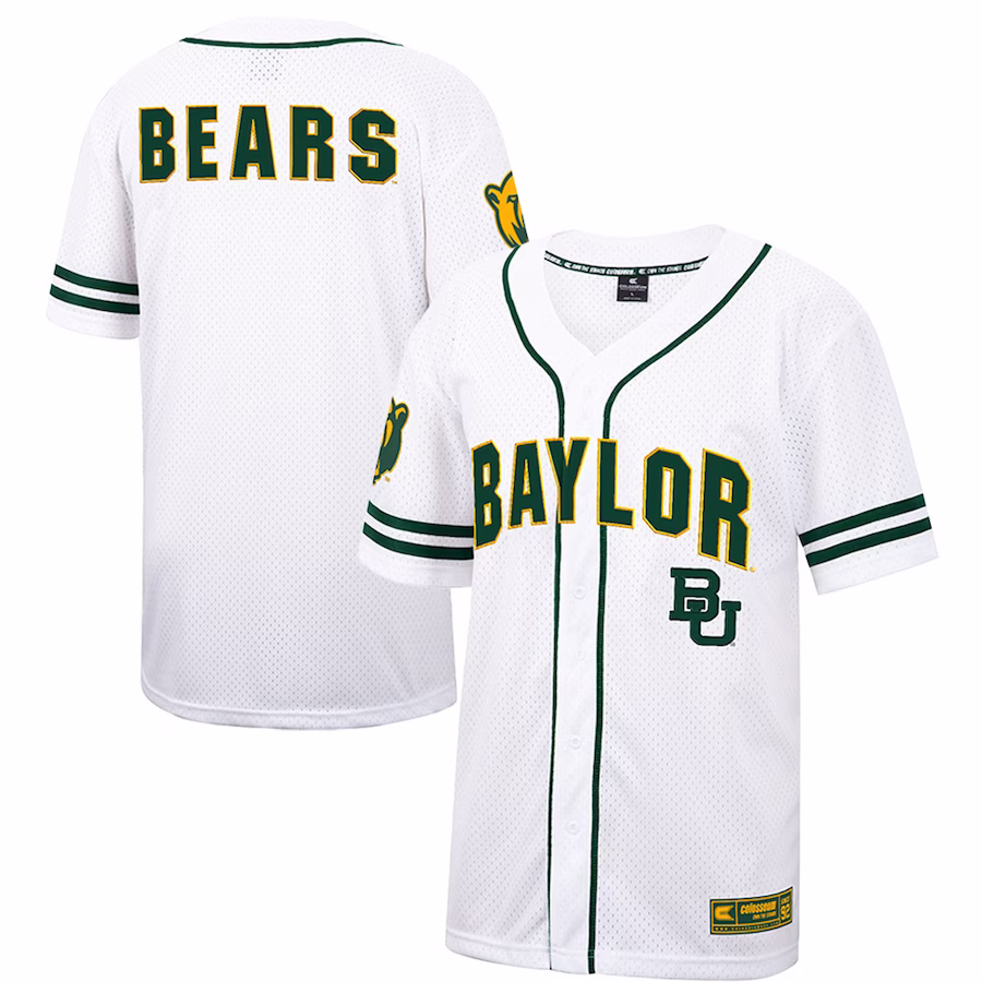 Baylor Bears Colosseum Free Spirited Mesh Button-Up Baseball Jersey - White - SUjersey01