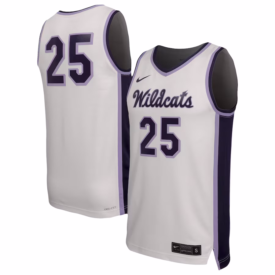 Men's Nike #25 White Kansas State Wildcats Replica Basketball Jersey - SUjersey01