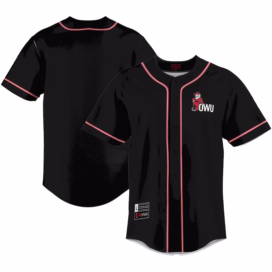 Youth ProSphere Black Ohio Wesleyan Battling Bishops Baseball Jersey - SUjersey01