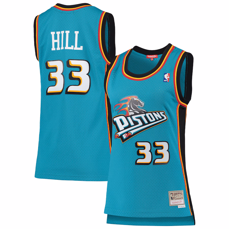 Women's Detroit Pistons Grant Hill Mitchell & Ness Teal 1998/99 Hardwood Classics Swingman Jersey - SUjersey01