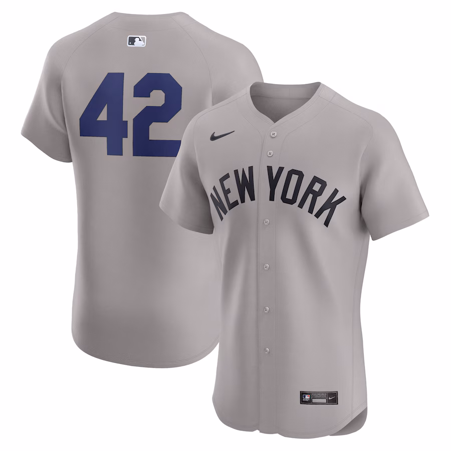 Men's New York Yankees Nike Gray Road 2024 Jackie Robinson Day Elite Jersey - SUjersey01