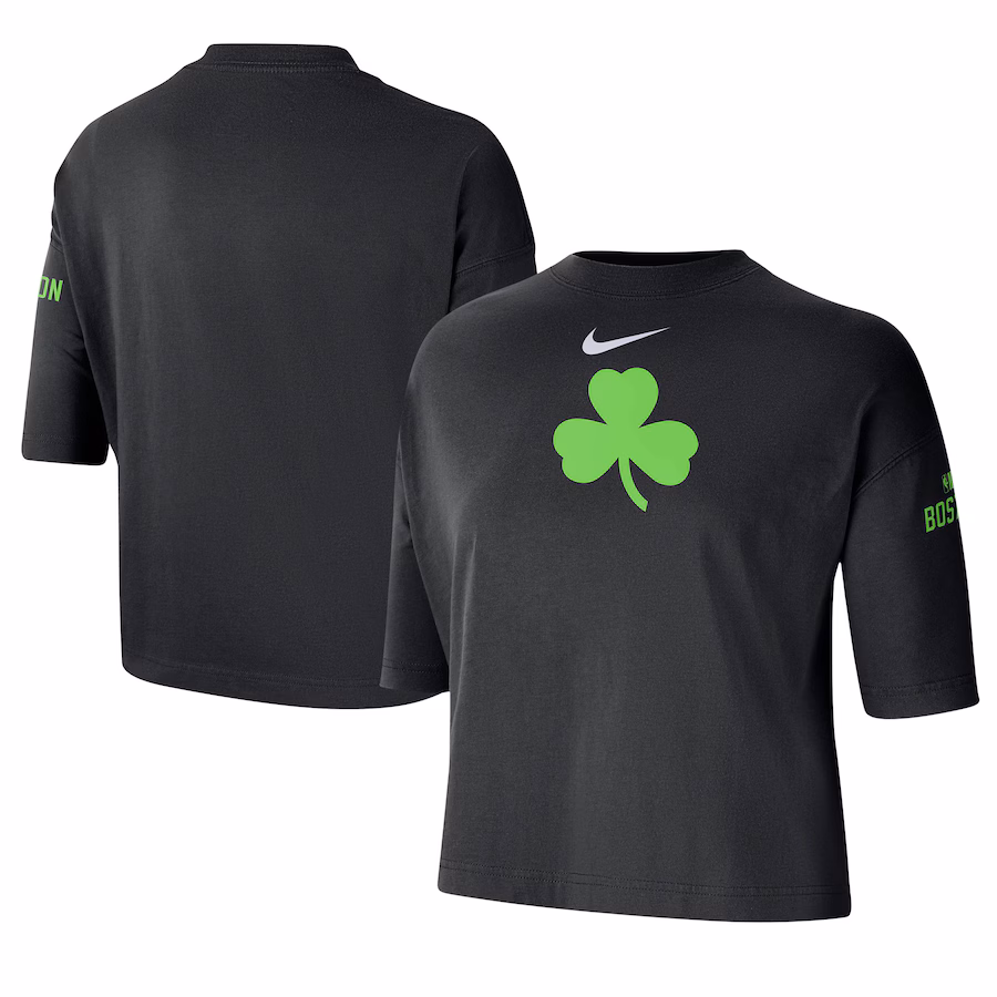 Women's Boston Celtics Nike Black 2024/25 City Edition Courtside Boxy T-Shirt - SUjersey01