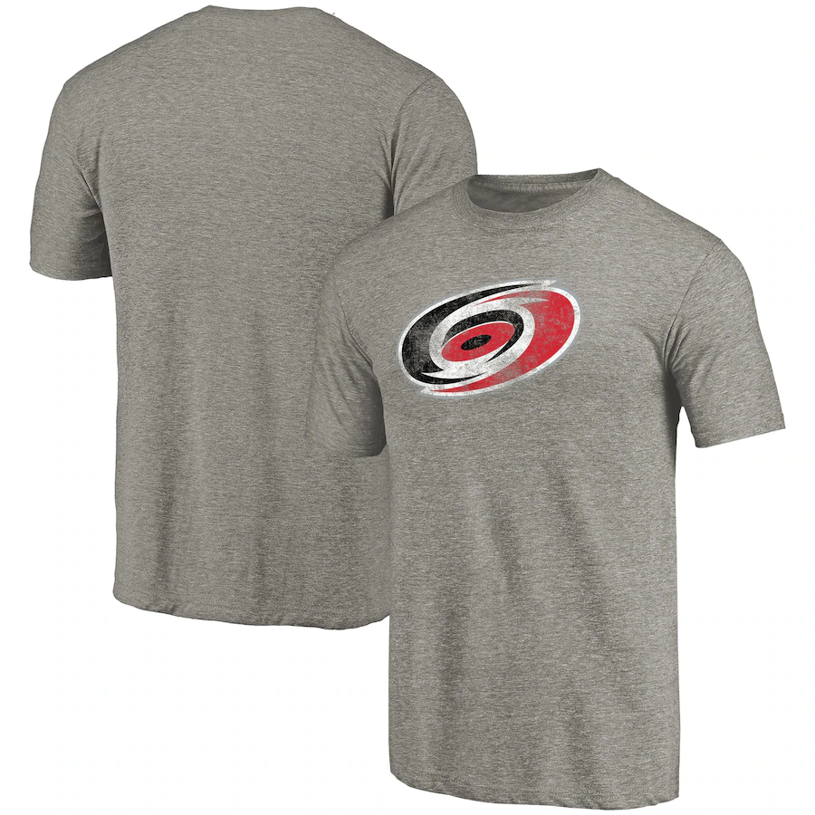 Men's Carolina Hurricanes Ash Distressed Team Logo Tri-Blend T-Shirt - SUjersey01