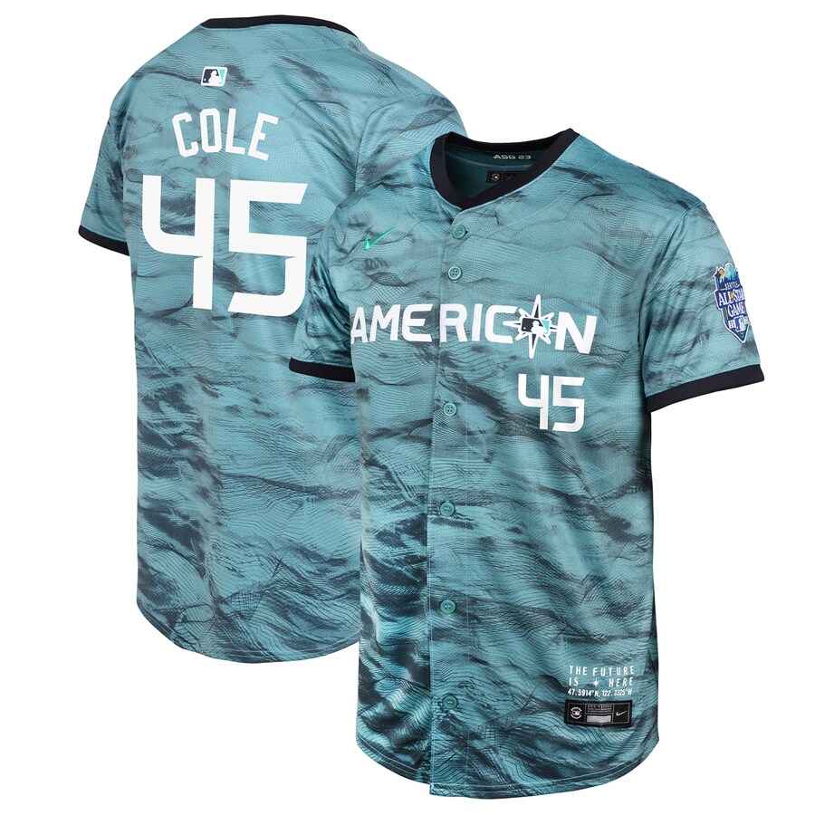 Youth American League Gerrit Cole Nike Teal 2023 MLB All-Star Game Limited Player Jersey - SUjersey01