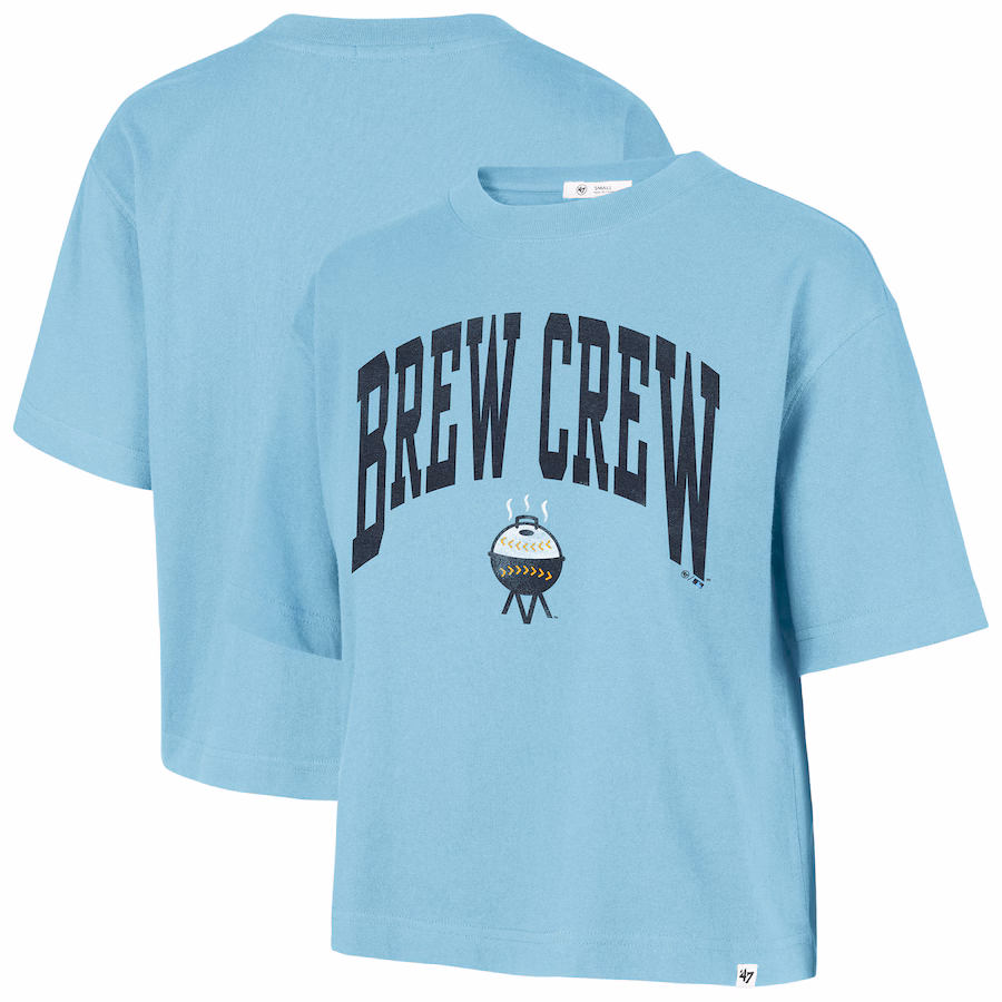 Women's Milwaukee Brewers '47 Powder Blue City Connect Shale Drop Shoulder Cropped T-Shirt - SUjersey01