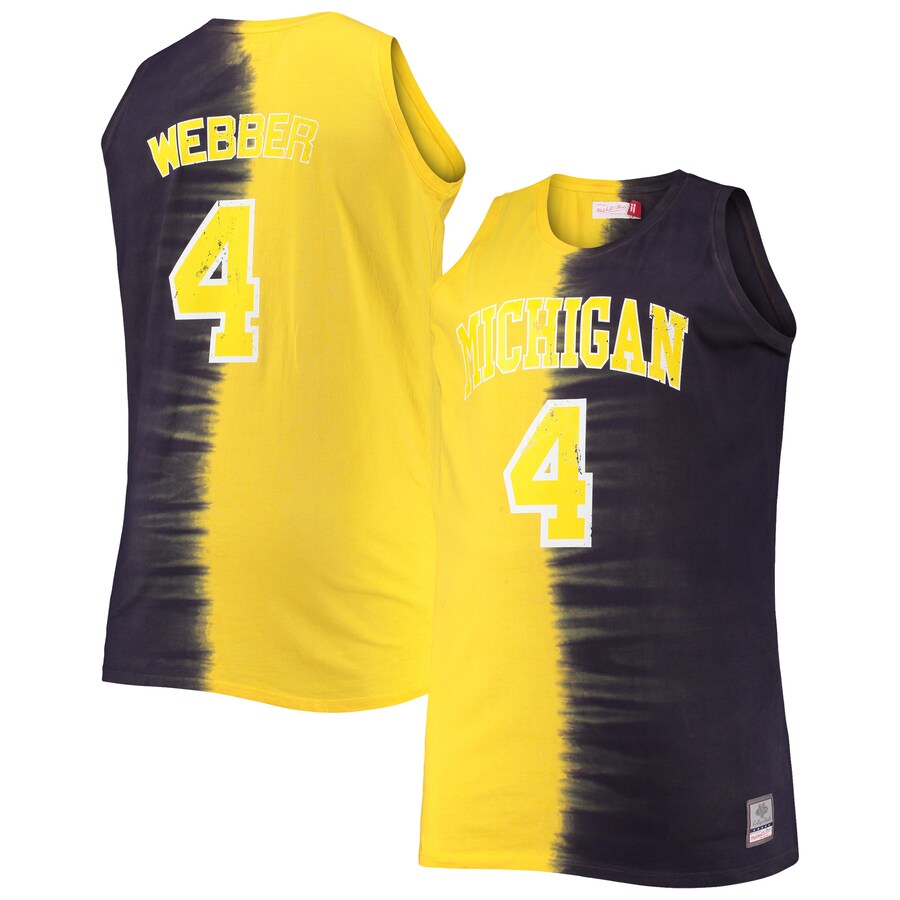 Men's Mitchell & Ness Chris Webber Navy/Maize Michigan Wolverines Big & Tall Player Tie-Dye Jersey - SUjersey01