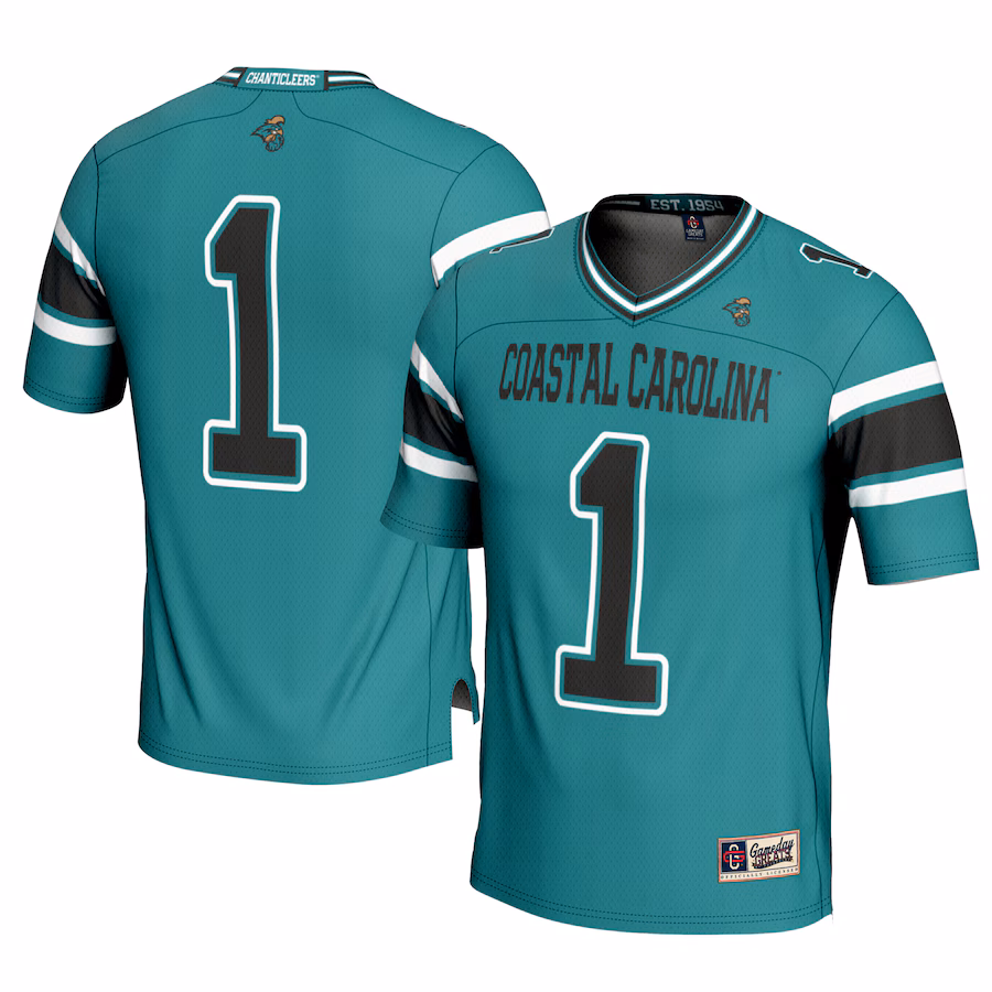 Men's GameDay Greats #1 Teal Coastal Carolina Chanticleers Football Jersey - SUjersey01
