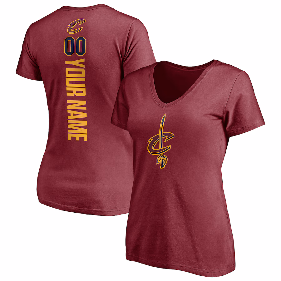 Women's Cleveland Cavaliers Wine Playmaker Personalized Name & Number V-Neck T-Shirt - SUjersey01
