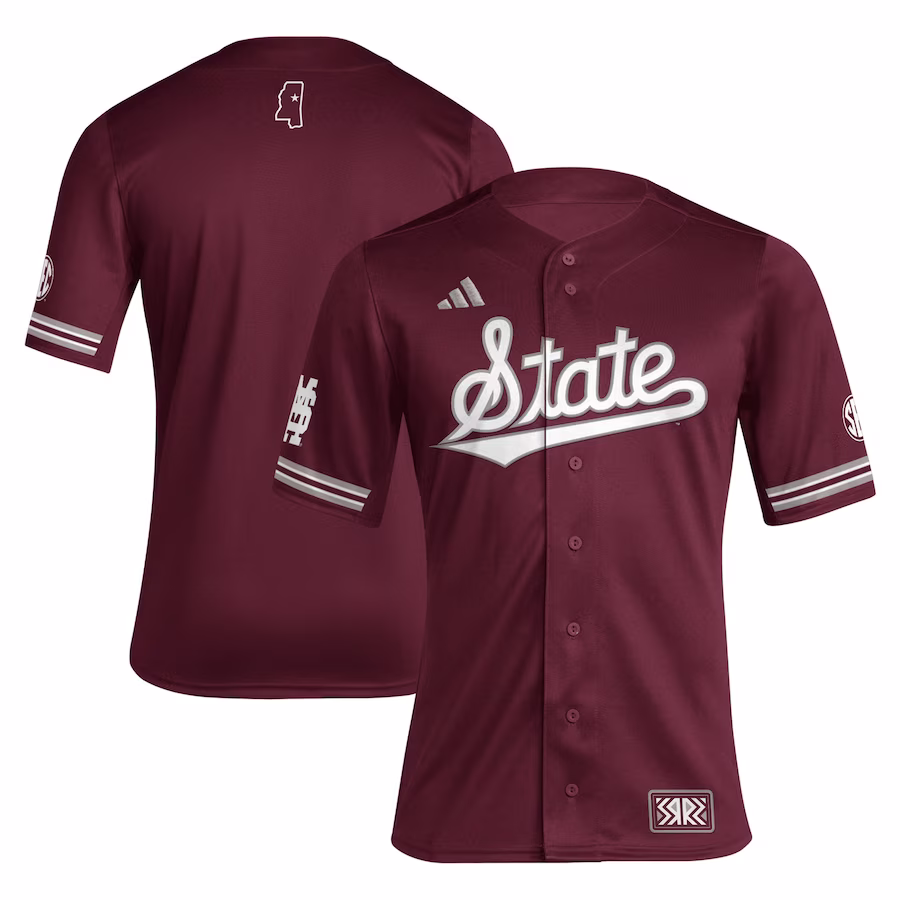 Mississippi State Bulldogs adidas Reverse Retro Replica Baseball Jersey - Maroon - SUjersey01