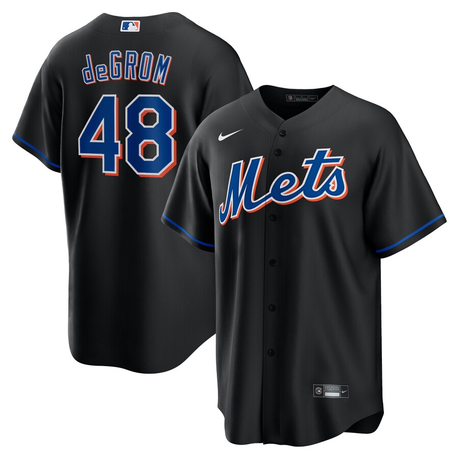 Men's New York Mets Jacob deGrom Nike Black 2022 Alternate Replica Player Jersey - SUjersey01