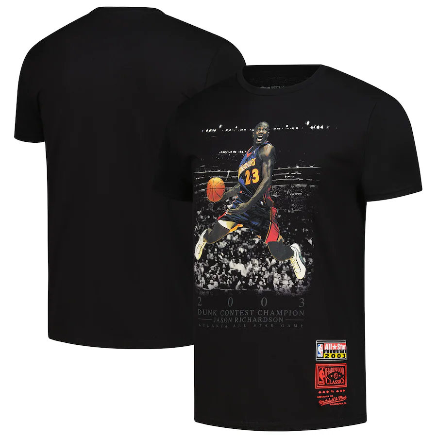 Men's 2003 NBA All-Star Game Jason Richardson Mitchell & Ness Black Hardwood Classic Slam Dunk Contest Champion T-Shirt - SUjersey01
