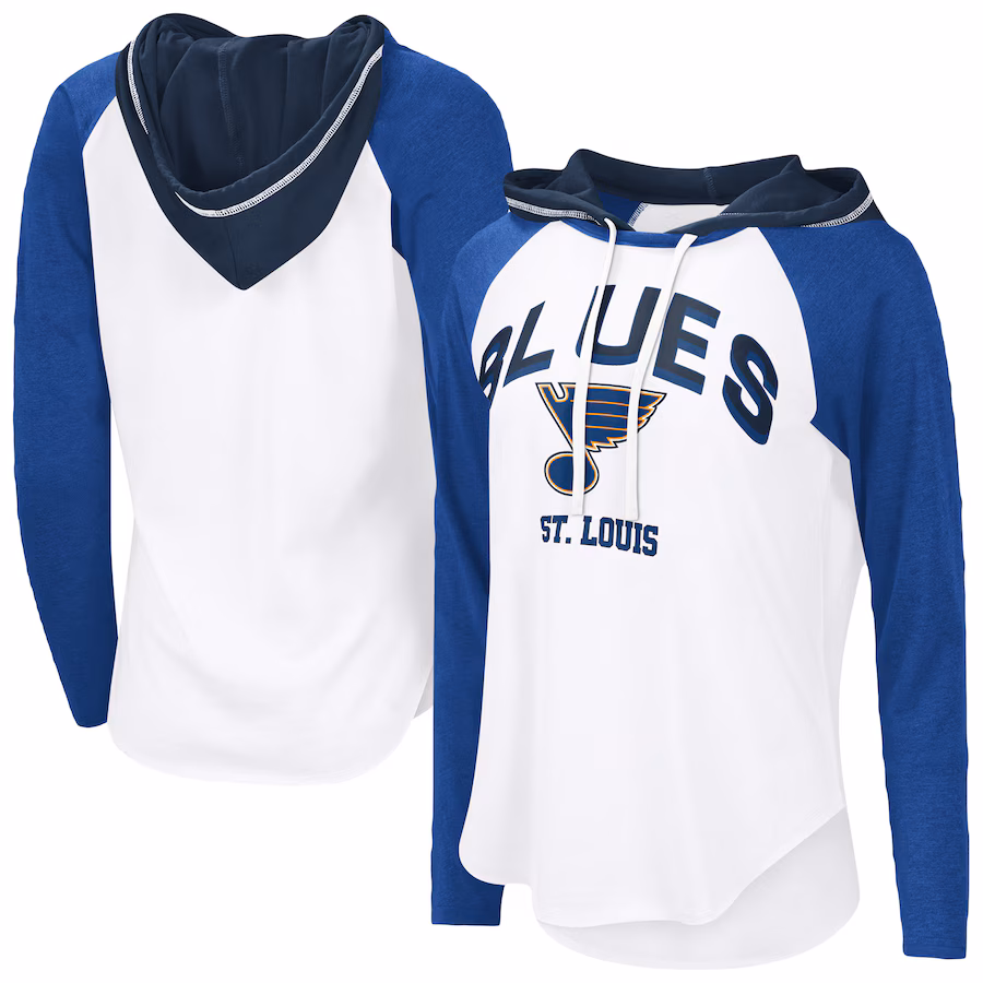 Women's St. Louis Blues G-III 4Her by Carl Banks White VIP Raglan Long Sleeve Hoodie T-Shirt - SUjersey01