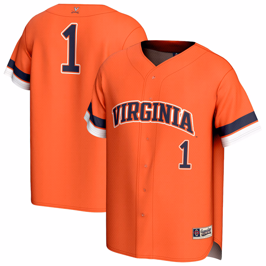 Unisex GameDay Greats #1 Orange Virginia Cavaliers Lightweight Collegiate Baseball Fashion Jersey - SUjersey01