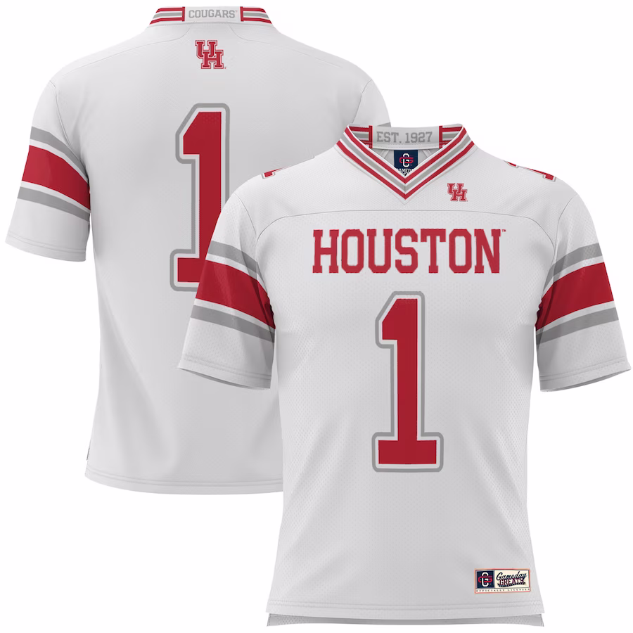 #1 Houston Cougars GameDay Greats Youth Football Jersey - White - SUjersey01