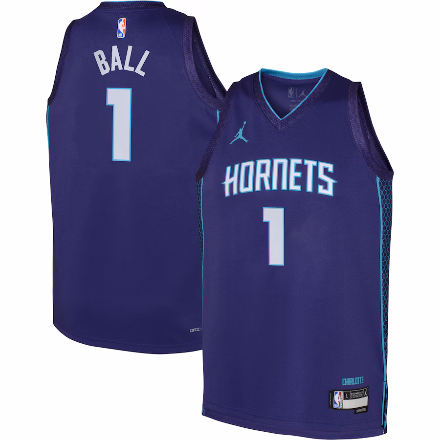Youth Charlotte Hornets LaMelo Ball Jordan Brand Purple Swingman Jersey - Statement Edition - SUjersey01