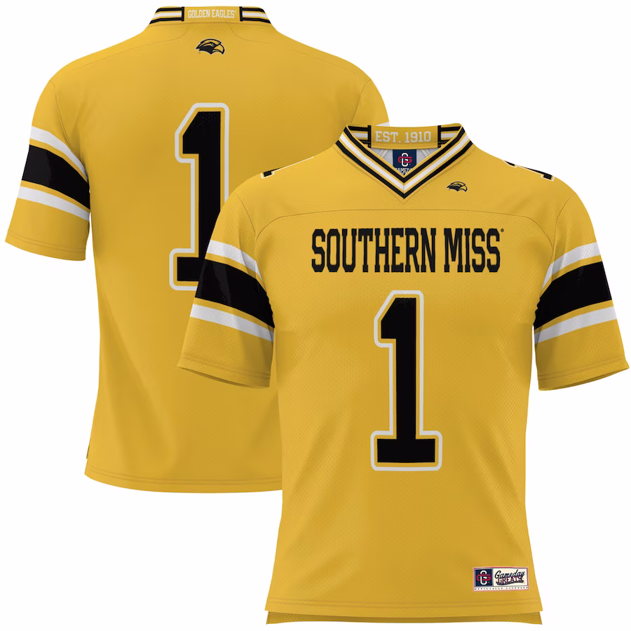 #1 Southern Miss Golden Eagles GameDay Greats Football Jersey - Gold - SUjersey01