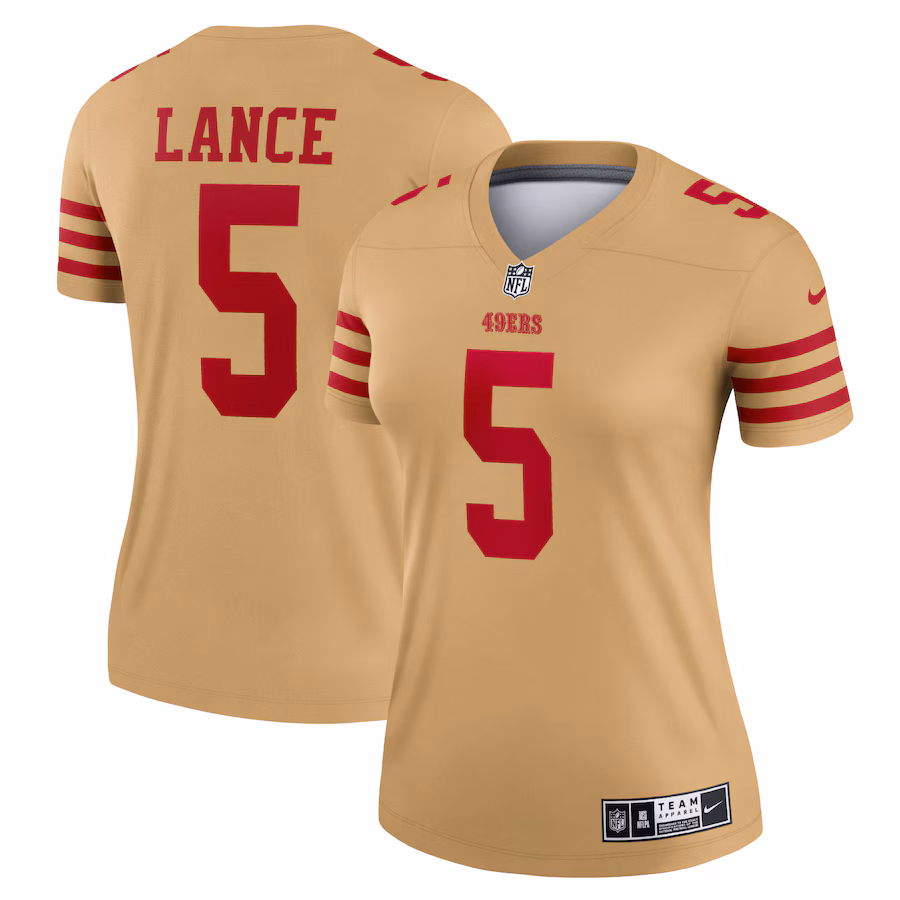 Women's San Francisco 49ers Trey Lance Nike Gold Inverted Legend Player Performance Top - SUjersey01