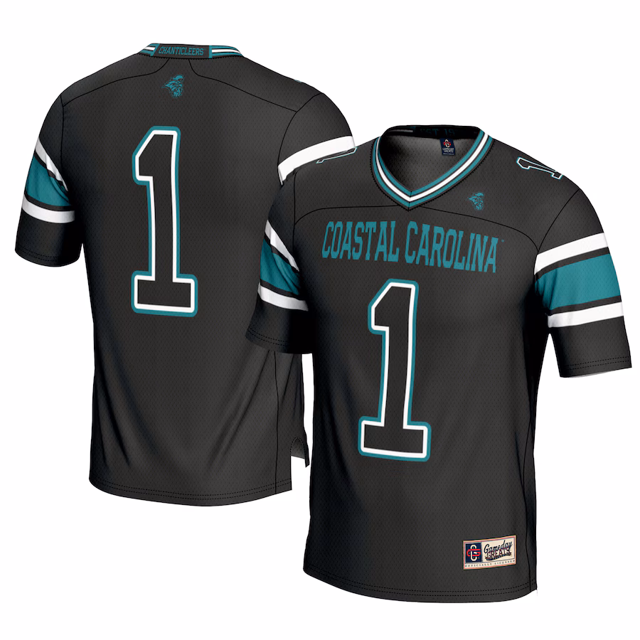 Men's GameDay Greats #1 Black Coastal Carolina Chanticleers Football Jersey - SUjersey01