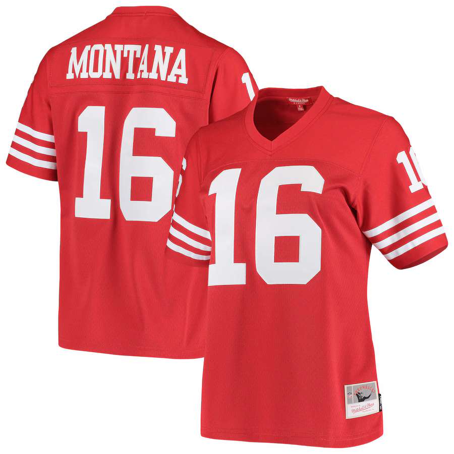 Women's San Francisco 49ers Joe Montana Mitchell & Ness Scarlet 1990 Legacy Replica Jersey - SUjersey01